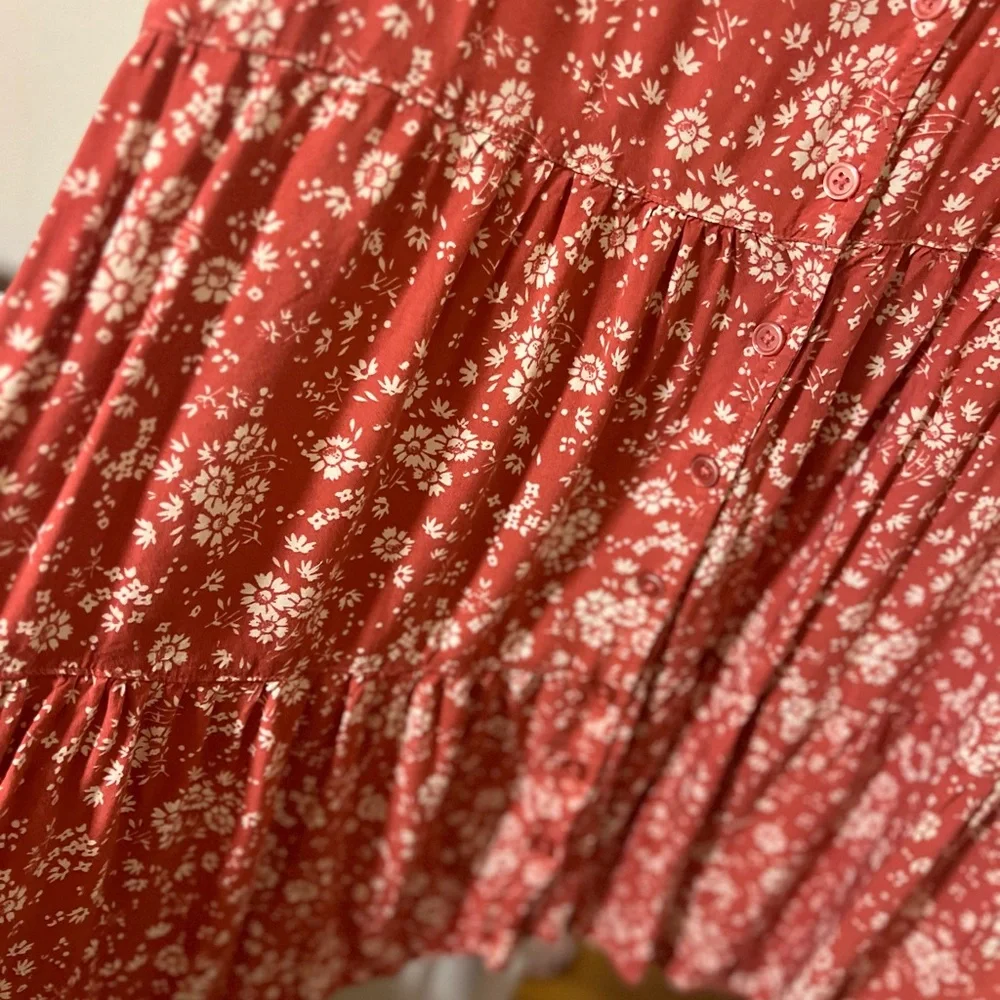 True Craft Brick Red Floral Dress - Picture 4 of 6